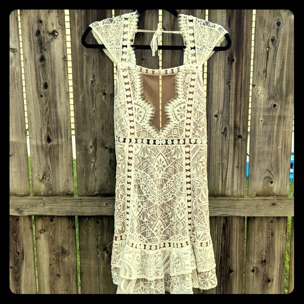 See-through white lace dress